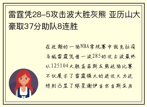 雷霆凭28-5攻击波大胜灰熊 亚历山大豪取37分助队8连胜