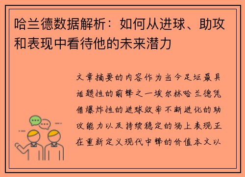 哈兰德数据解析:如何从进球、助攻和表现中看待他的未来潜力 哈兰德数据解析:如何从进球、助攻和表现中看待他的未来潜力