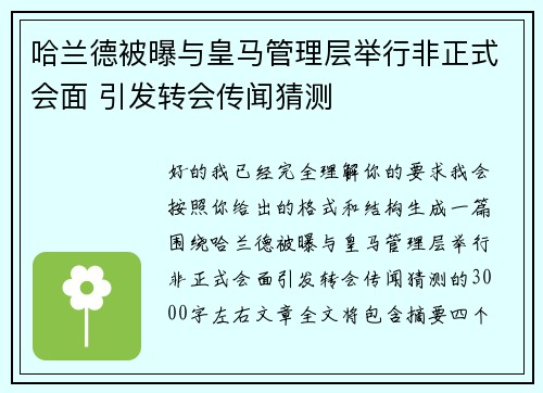 哈兰德被曝与皇马管理层举行非正式会面 引发转会传闻猜测 哈兰德被曝与皇马管理层举行非正式会面 引发转会传闻猜测